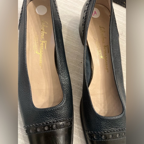 Salvatore Ferragamo Navy Cap Toe Leather Loafer Heels 9A - Picture 3 of 13